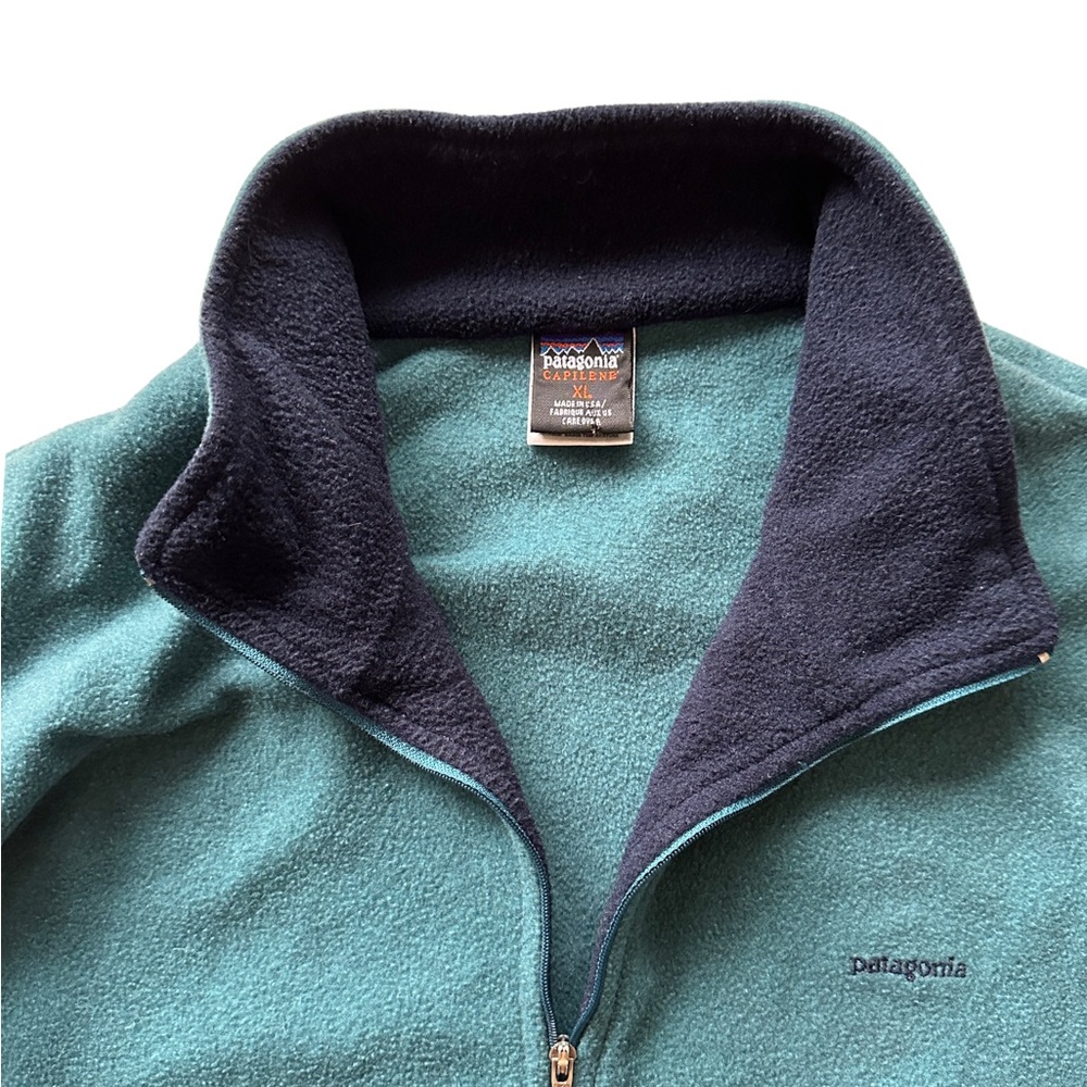 Vintage Patagonia Sweater XL Teal Capilene Fleece Quarter Zip USA 1/4 Pullover - Picture 5 of 9